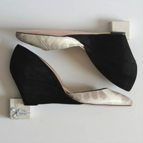 NWOT Loeffler Randall | 'Rae D'Orsay' Snakeskin & Suede Wedge Heels 7 + Dust Bag - Picture 7 of 16